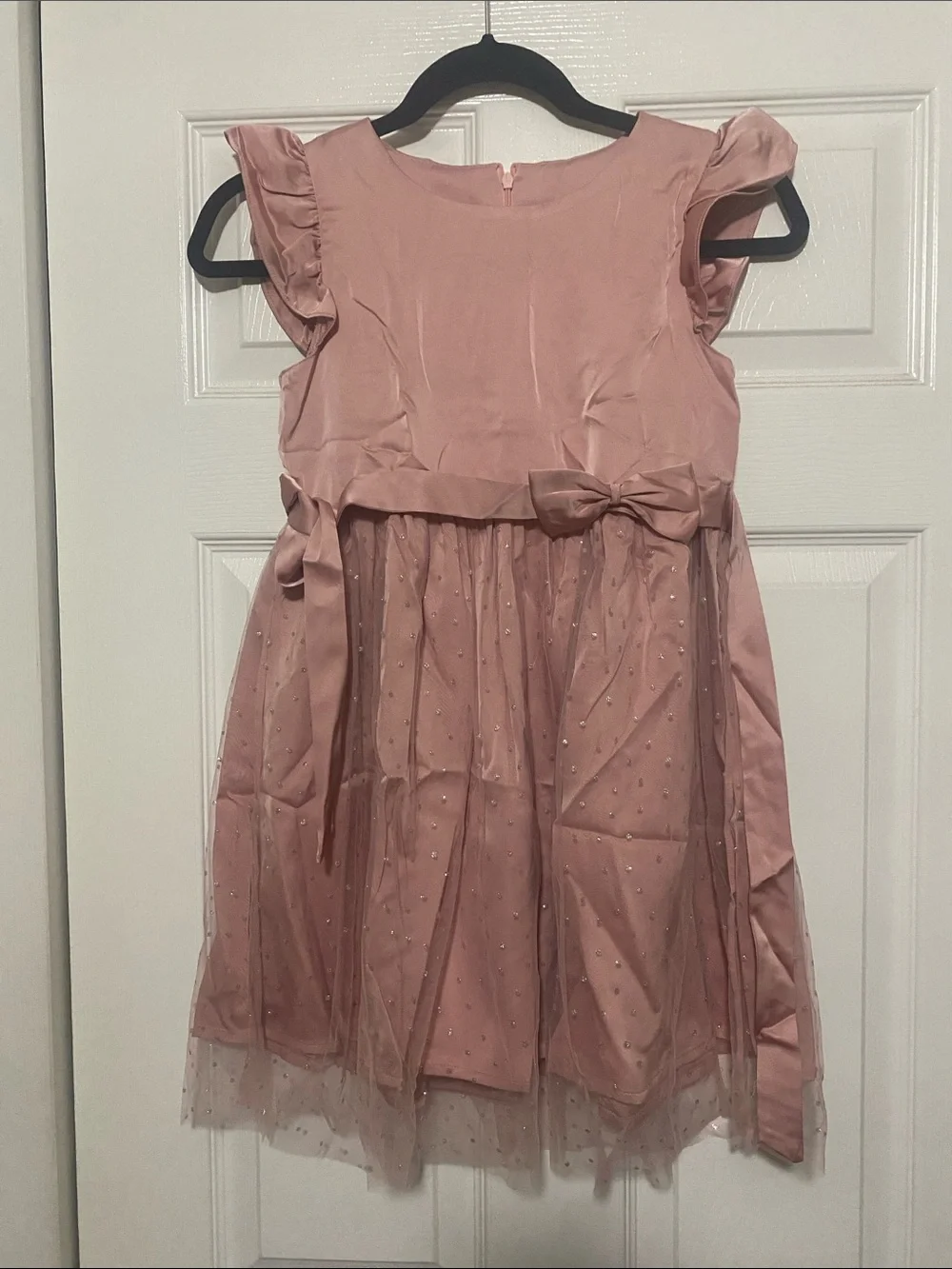 Girls Pink Bow Satin & Tulle Party Dress